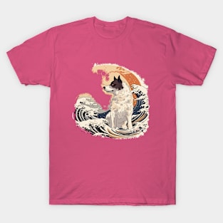 Whimsical Ukiyo-e Dog in Kanagawa Waves T-Shirt